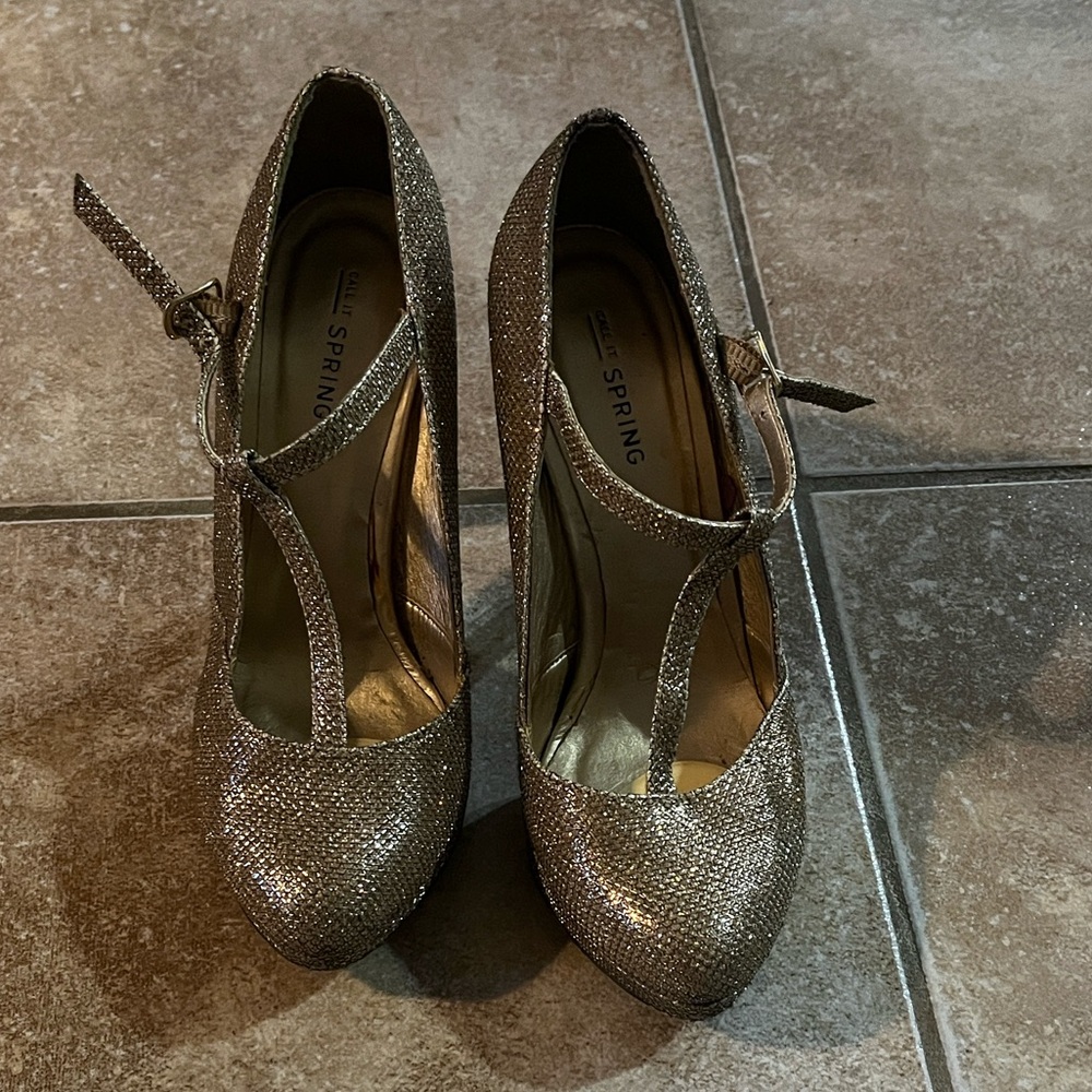 Call It Spring Shimmering Gold Heels